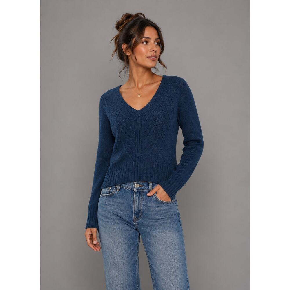 Ann Taylor LOFT women's Blue Alpaca-Wool Blend V-Neck Sweater sz S
